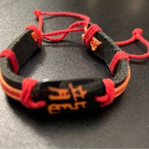 Black Leather Orange Stripe Red cord Chinese DRAGON Adjustable Bolo Bracelet